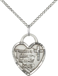 [3211SS/18SS] Sterling Silver Lord Is My Shepherd Heart Pendant on a 18 inch Sterling Silver Light Curb chain