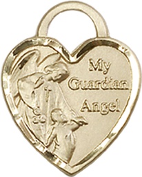 [3402KT] 14kt Gold Guardian Angel Heart Medal